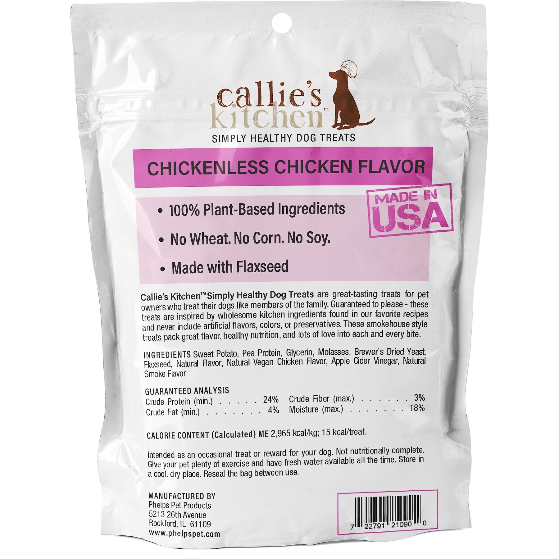 Callie's Kitchen Chickenless Chicken Flavor Dog Treats, 4-oz bag