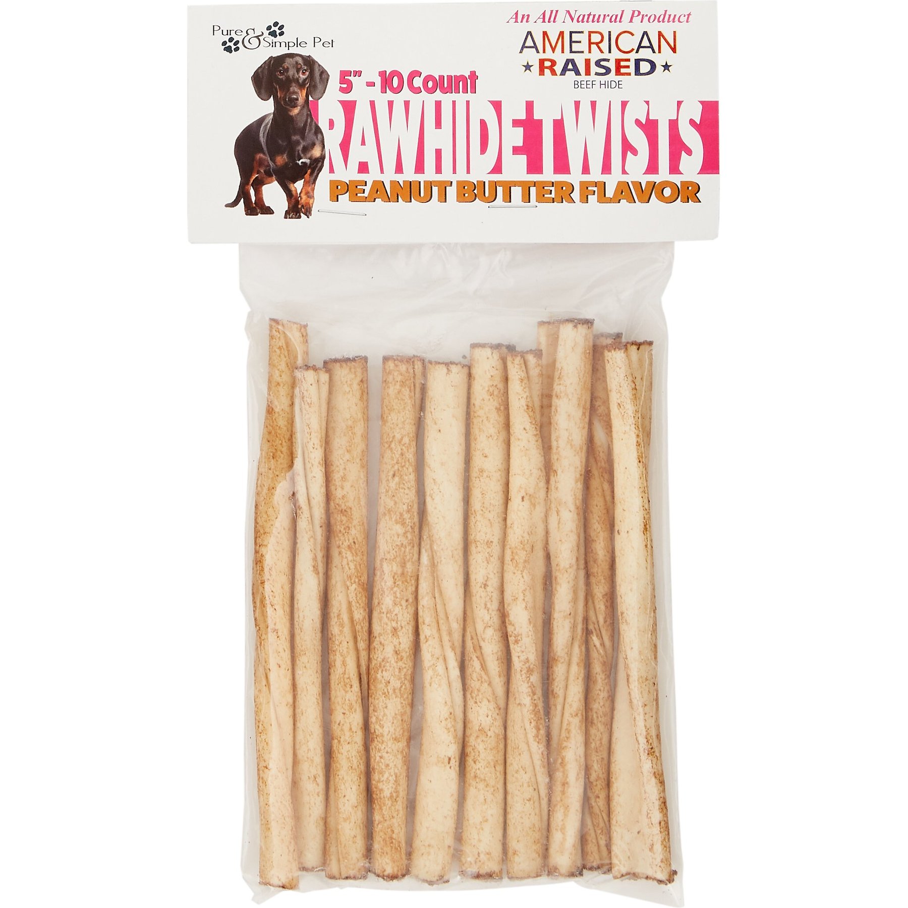 Pure & Simple Pet Peanut Butter Flavored Rawhide Twist Dog Treat, 5-in