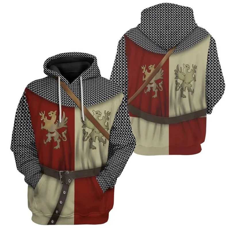 Medieval Templar graphic hoodie mens funny role-playing costume street clothing 3D printed uniform hoodie fashion hoodie Pulleys X241120