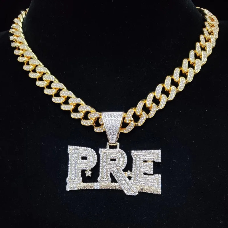 Women Men Hip Hop PRE Pendant Necklace Cuban Chain Hiphop Iced Out Bling Necklaces Fashion Jewelry Charm Gifts 241120