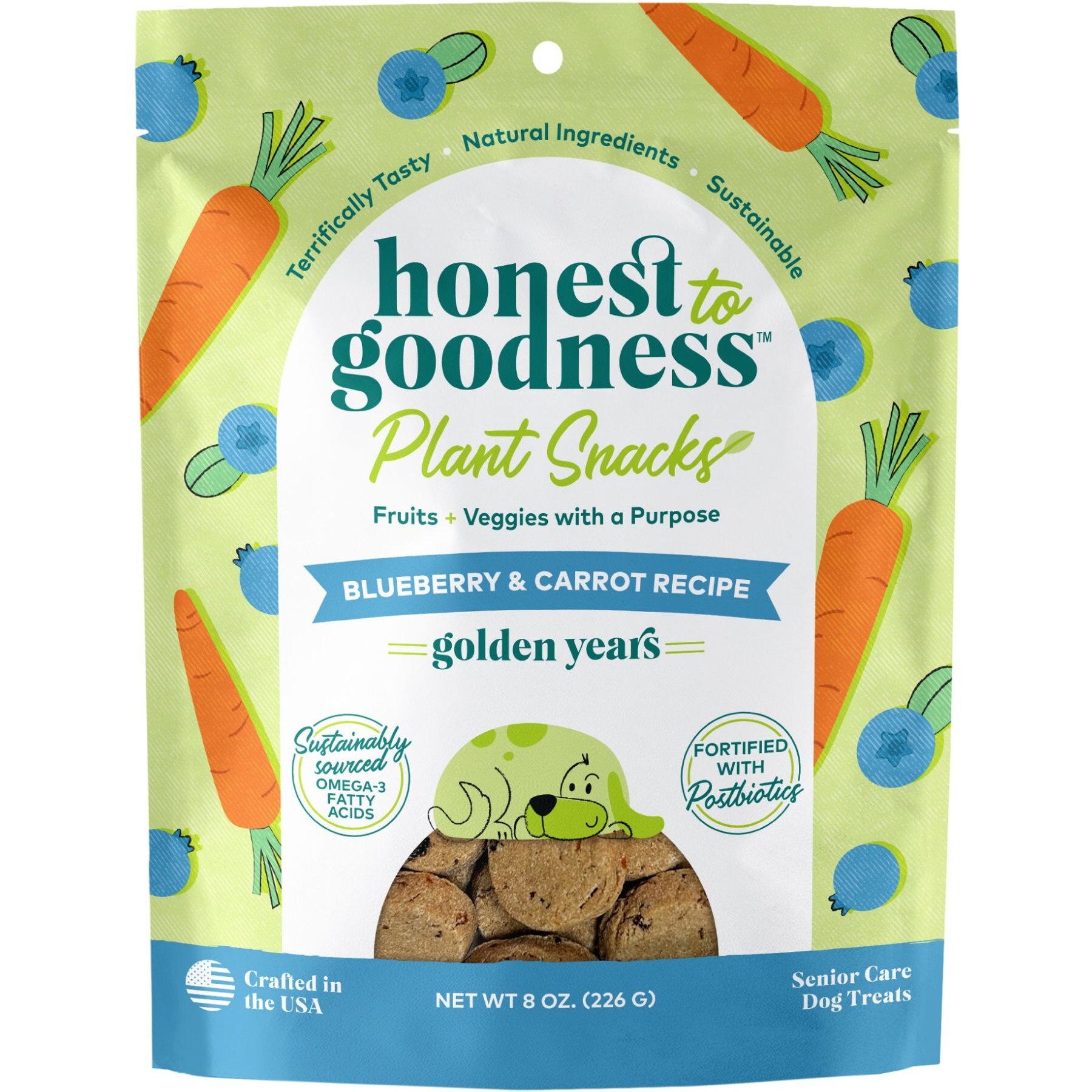 Honest To Goodness Plant Snacks Golden Years Blueberry & Carrot Dog Treats, 8-oz bag
