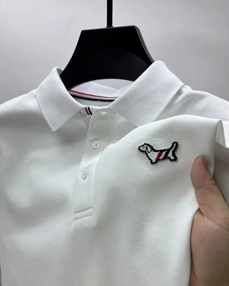 y Men Long sleeve Polo Shirt Autumn Exquisite 100 COTTON Dog Embroid Tshirt Button Webbing H Hem Split Wear 241120