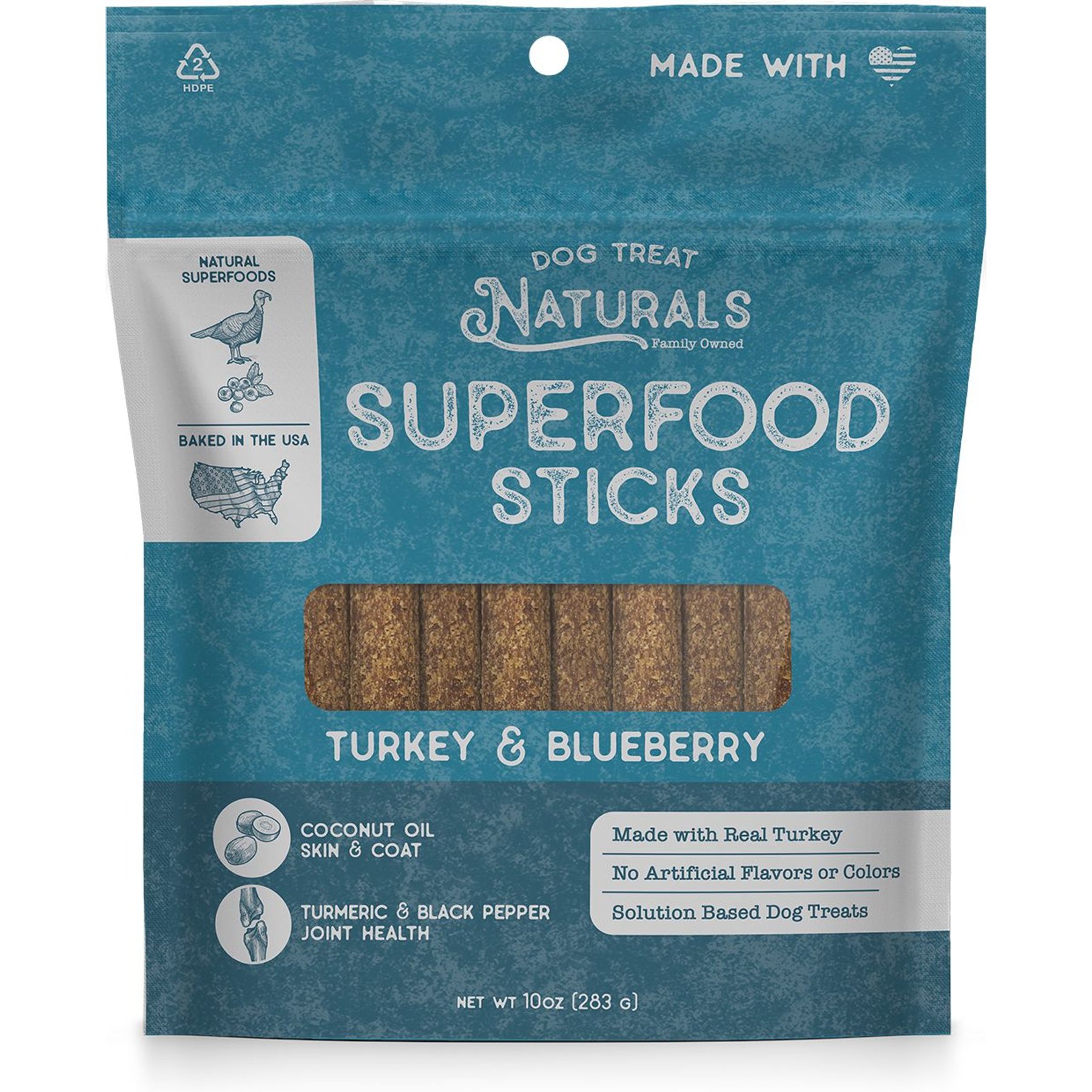 Dog Treat Naturals Turkey & Blueberry Superfood Fresh All Stages Natural Chew Stick Dog Treats, 10-oz bag