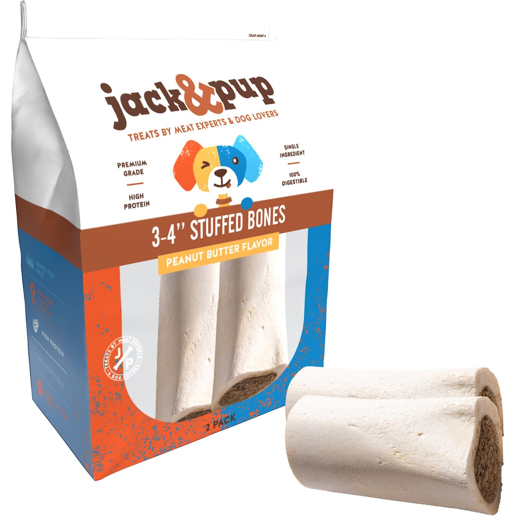 Jack & Pup Small Stuffed 3-4-in Bone Filled with Peanut Butter Flavor Dog Treats, 2 count
