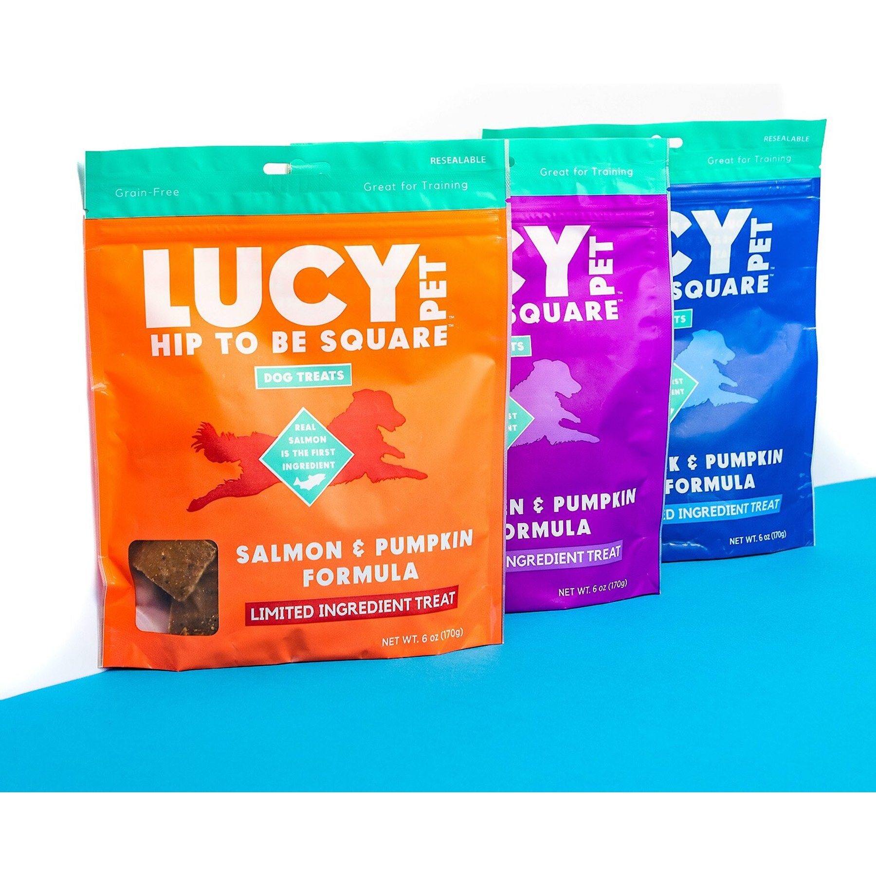 Lucy Pet Products Hip To Be Square Salmon & Pumpkin Formula Grain-Free Dog Treats