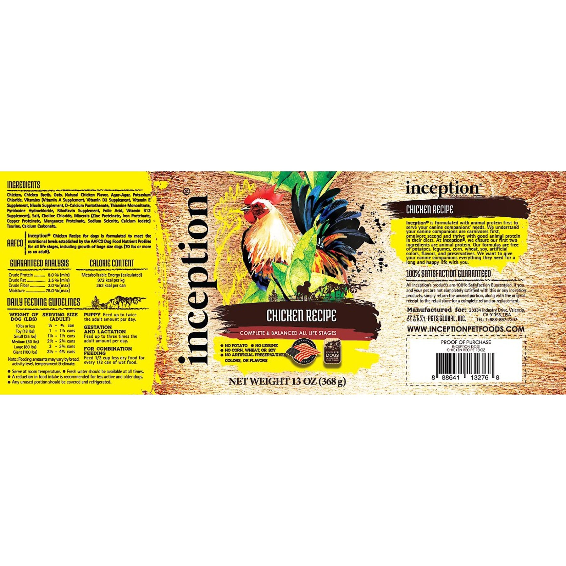 Inception Chicken Recipe Canned Dog Food, 13-oz, case of 12