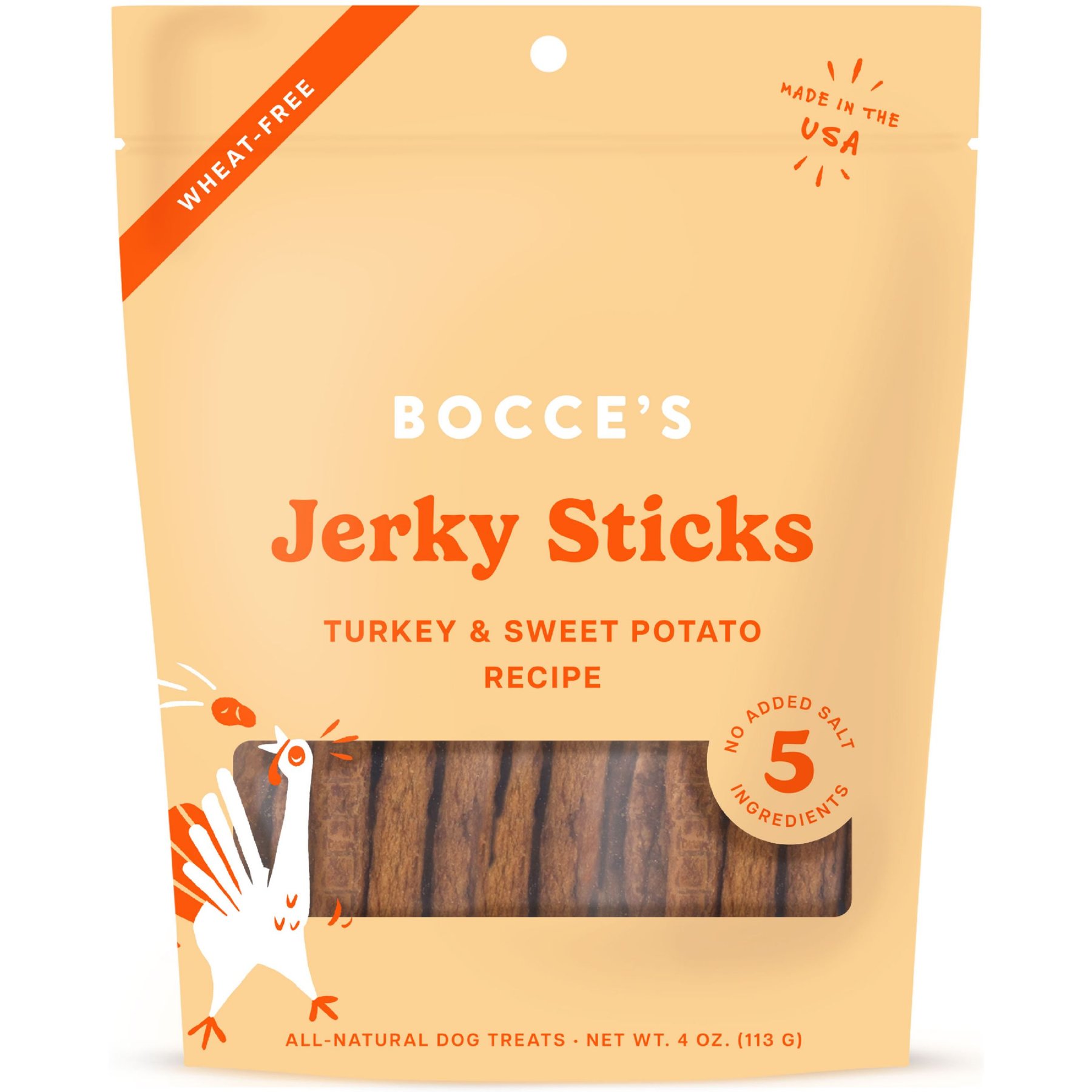 Bocce's Bakery Grazers Turkey Jerky Dog Treats, 4-oz pouch