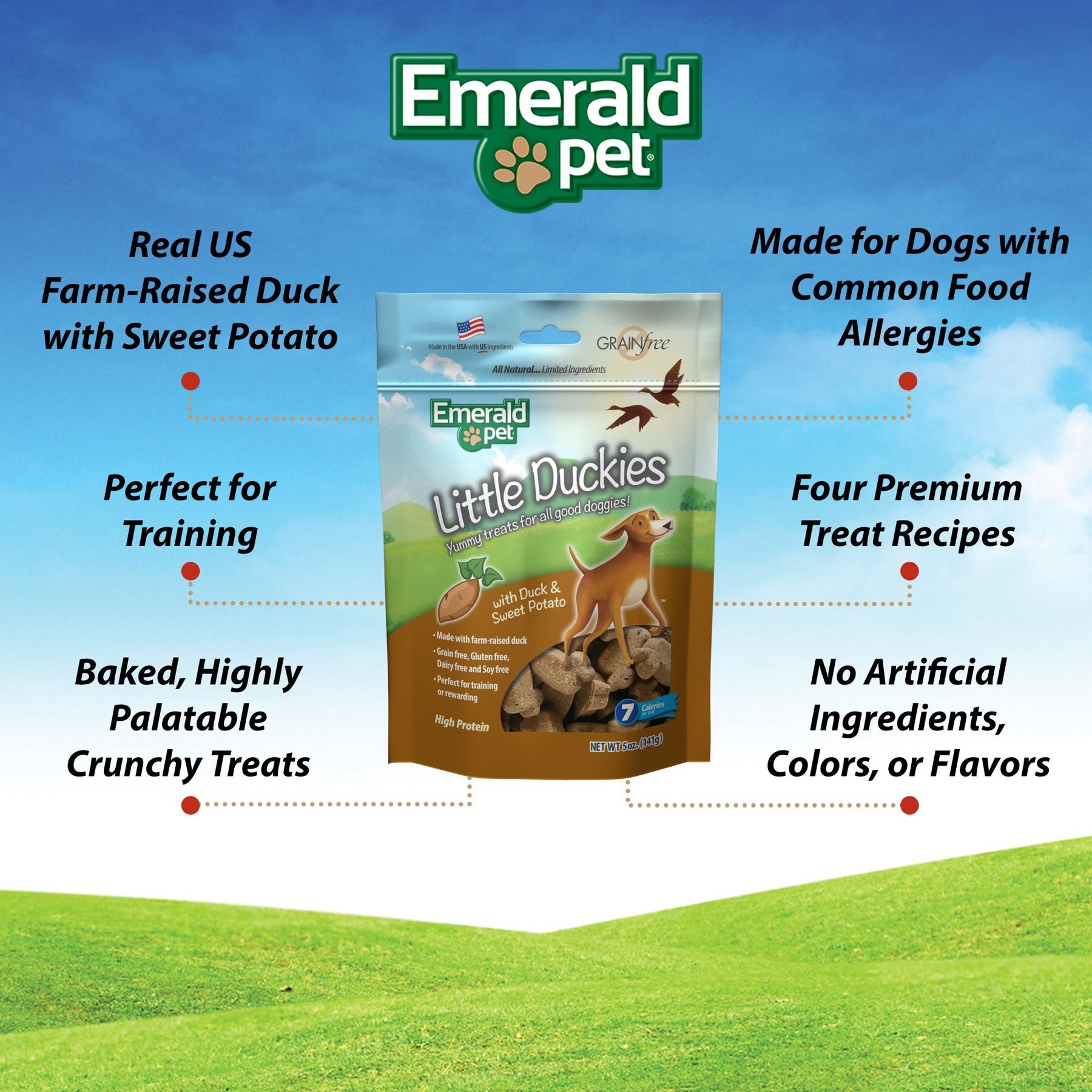Emerald Pet Grain-Free Little Duckies with Duck & Sweet Potato Dog Treats