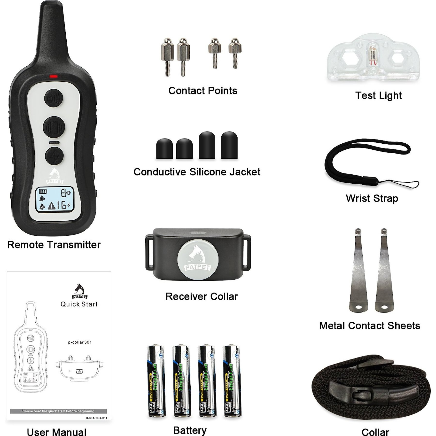 PATPET P301 1000ft Remote Dog Bark Control & Training Shock Collar