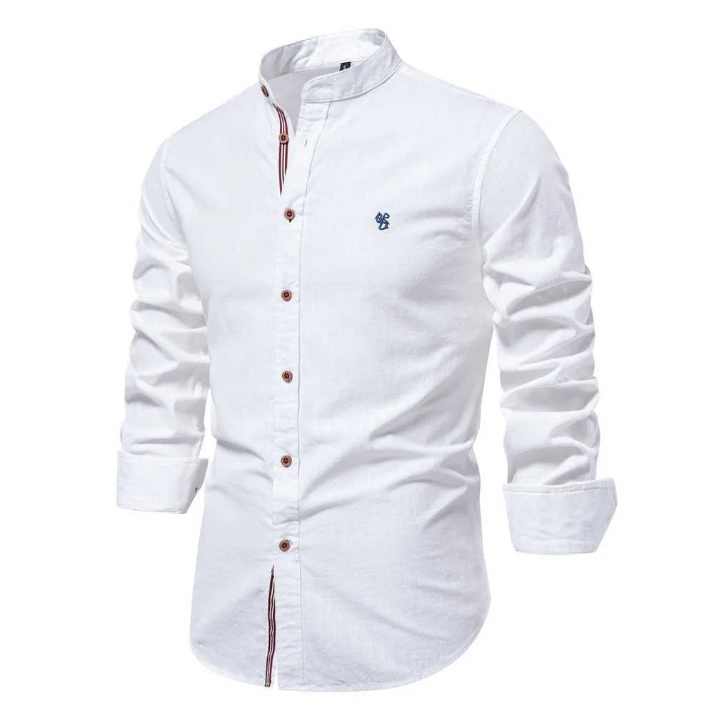 Autumn New 100% Cotton Social Shirt Men Solid Color Long Sleeve High Quality Shirt for Men Stand-up collar Casual Mens ShirtsXJ250121