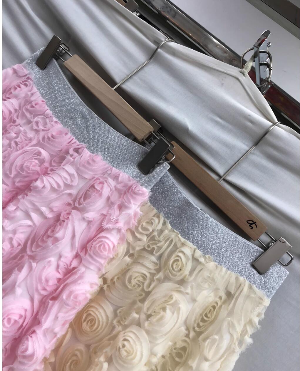 Womens new tulle elastic waist fashion French sweet pink rose ball dress long skirt