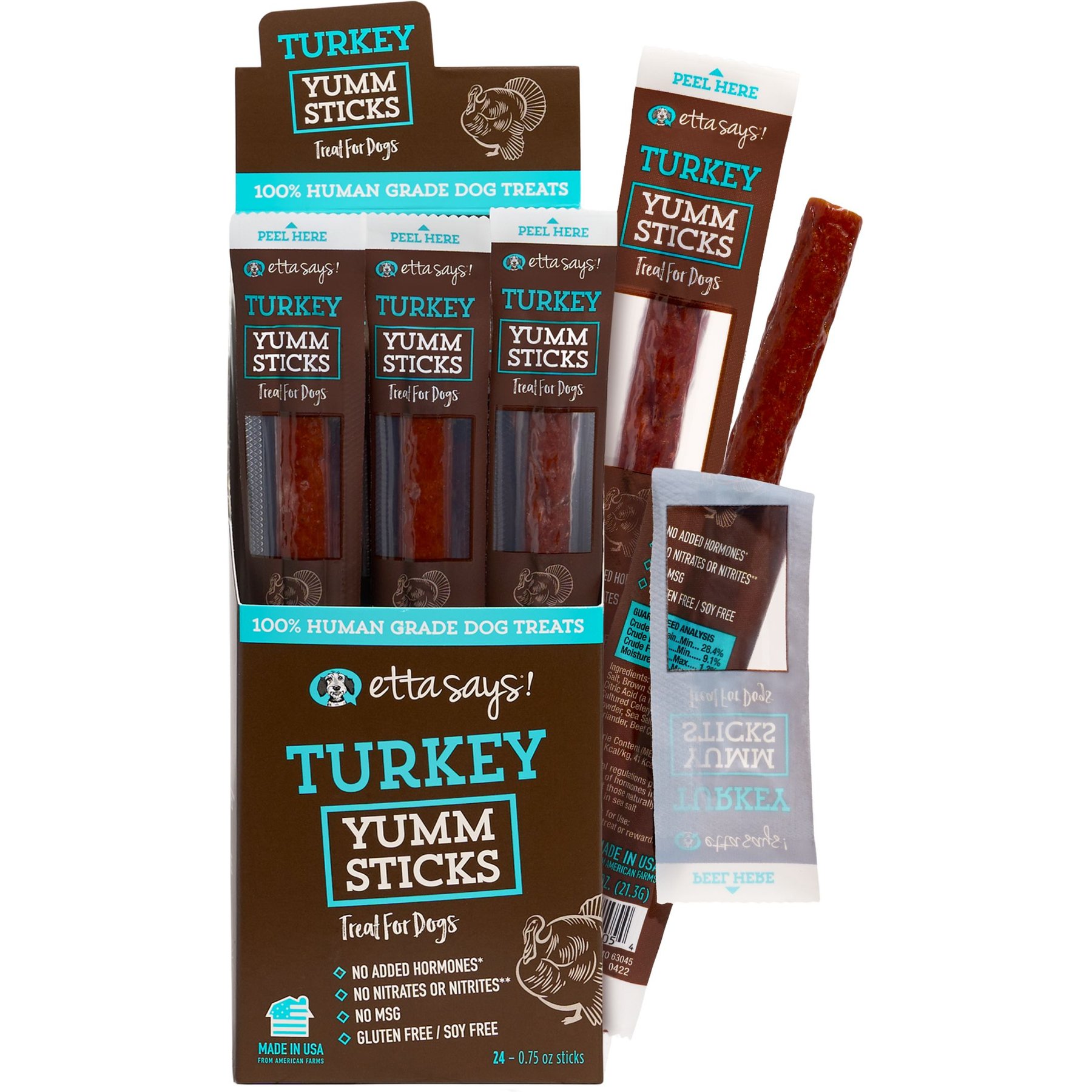 Etta Says! Turkey Yumm Sticks Human Grade Turkey Jerky Dog Treats, 24 count