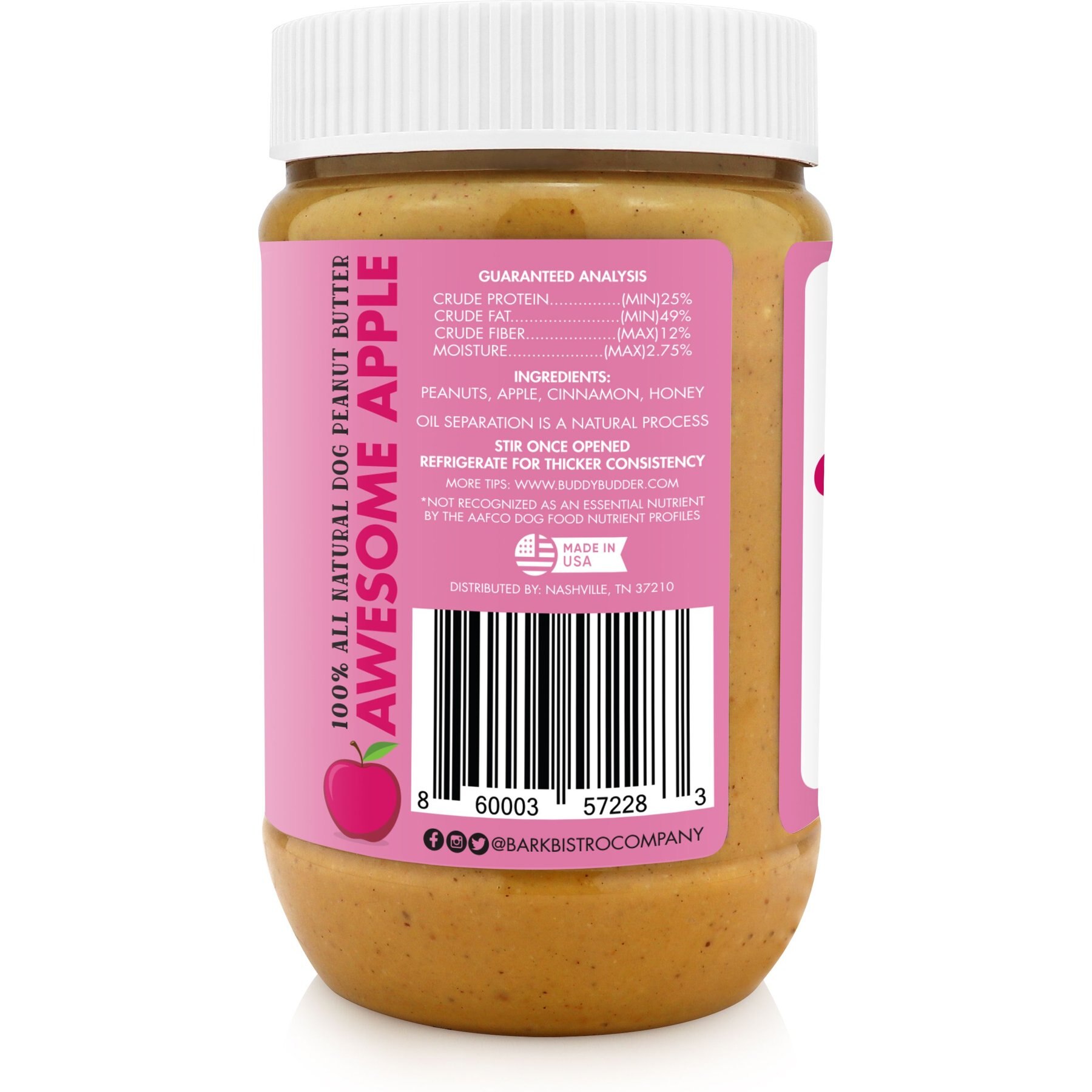 Bark Bistro Company Buddy Budder Awesome Apple Peanut Butter Lickable Dog Treat, 17-oz jar