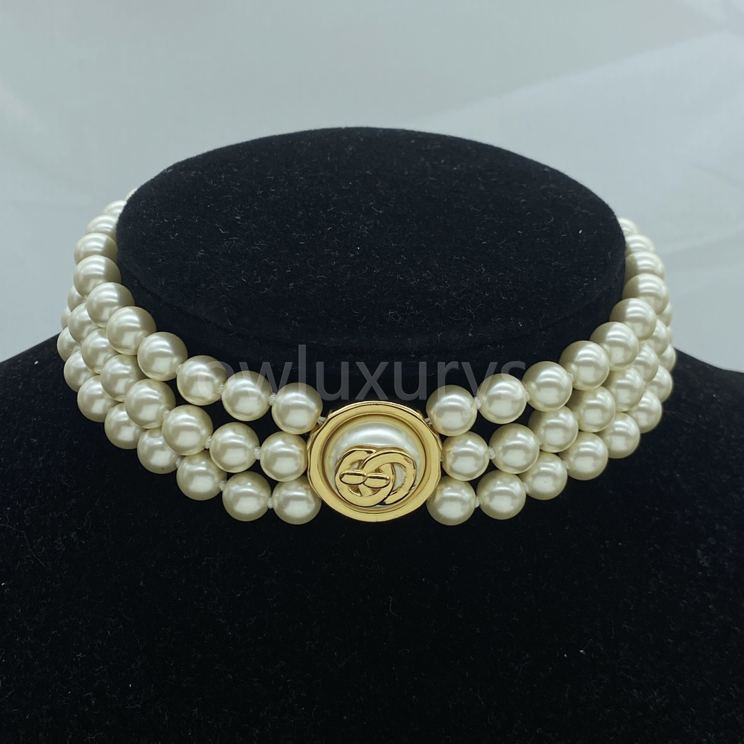 Designer necklace Pearl Necklace Luxury necklace jewelry Pendants Crystal Pearl Letter Choker Pendant Necklace Sweater Chain Jewelry Accessories