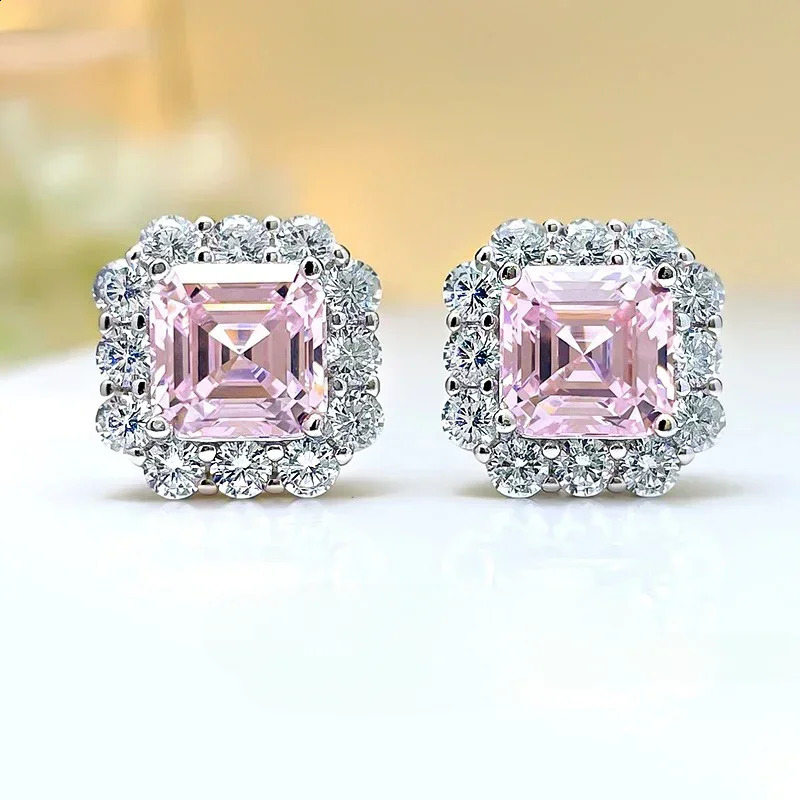 Desire Princess Square Diamond Earrings Aspagoda Cut 925 Silver Needle Small Japanese Yellow Pink241121