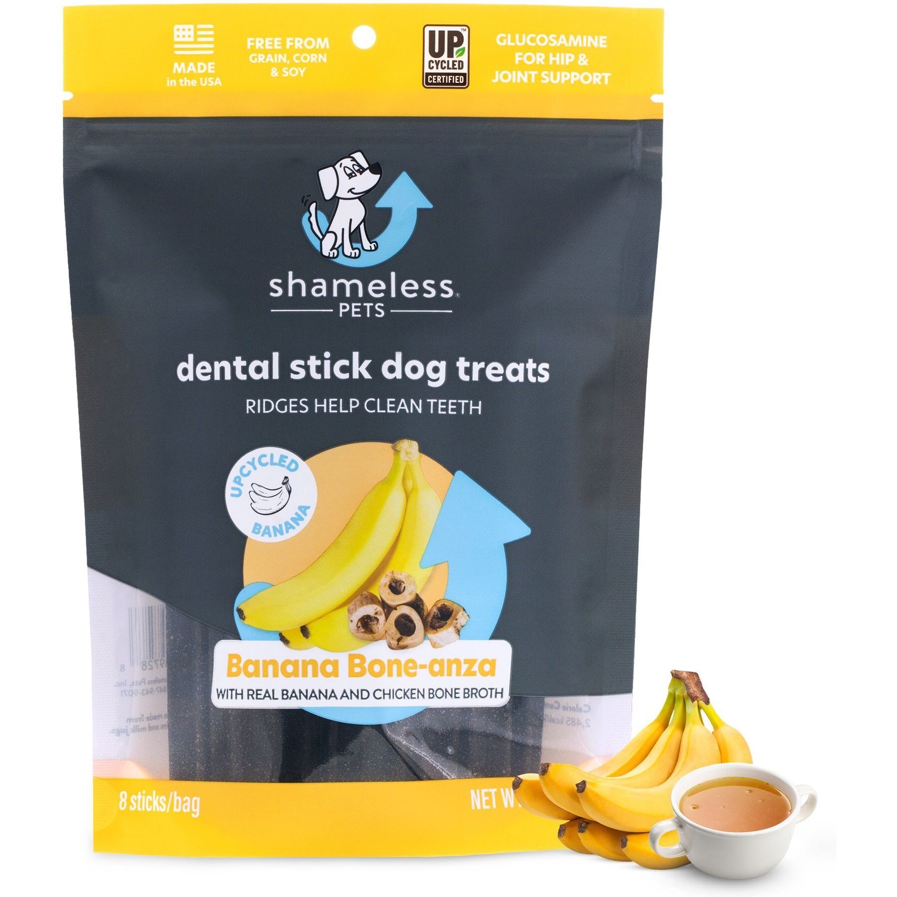 Shameless Pets Banana Bone-Anza Banana & Bone Broth Flavor Dental Dog Treats