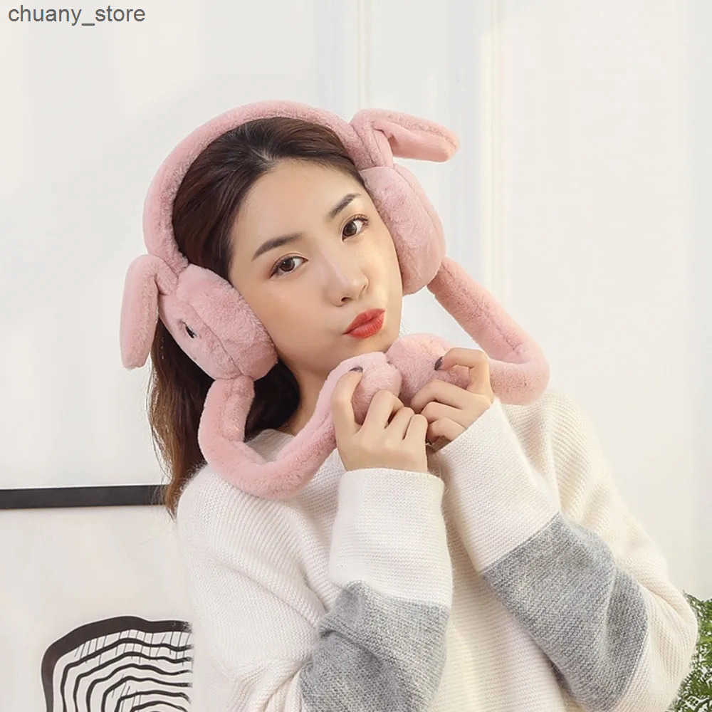 Ear Muffs Creative Cute Moving Rabbit Ears Earmuffs Student Couple Personality Cold Winter Plush Earmuffs Ear Warm Ear Muffs L240910