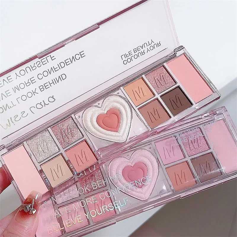 12Colors Love Heart Pink Eyeshadow Palette Natural Cool Tone Low Saturation Matte Eyeshadow Palette Brown Korean Makeup CosmeticXJ250520