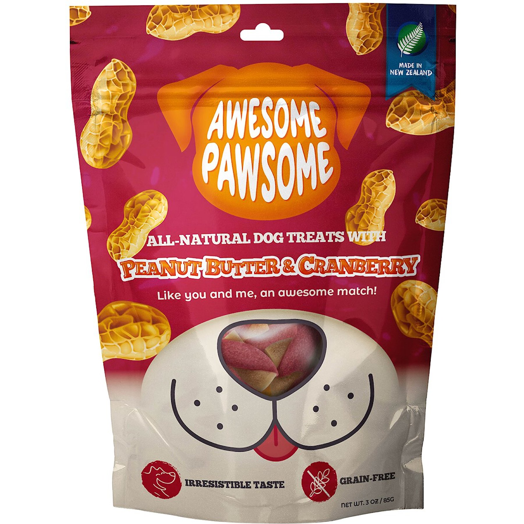 Awesome Pawsome Peanut Butter & Cranberry Dog Treats, 3-oz bag