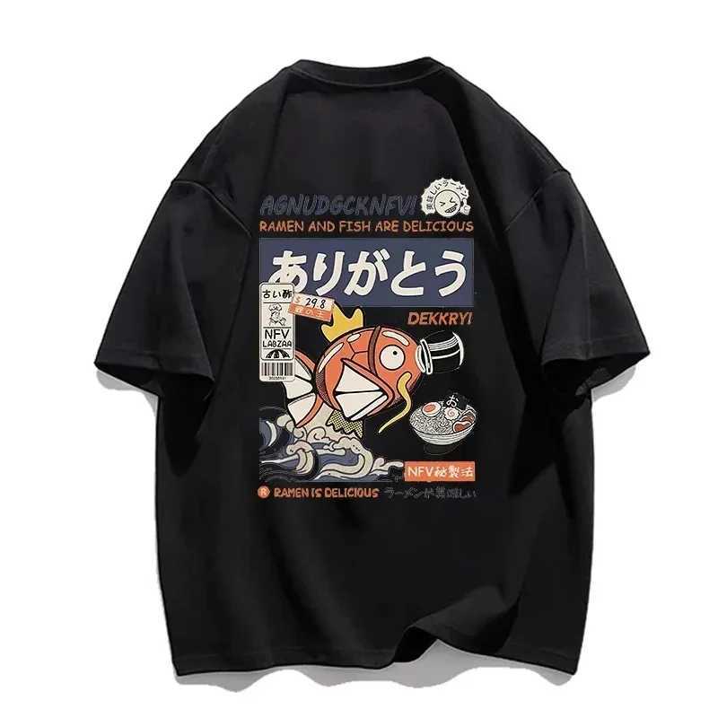 Men's T-Shirts Summer Short Slve T-Shirt Japanese Kanji Funny Fish 100% Cotton Men T Shirt Harajuku Strt T T-Shirt Fashion Women Clothing Y24