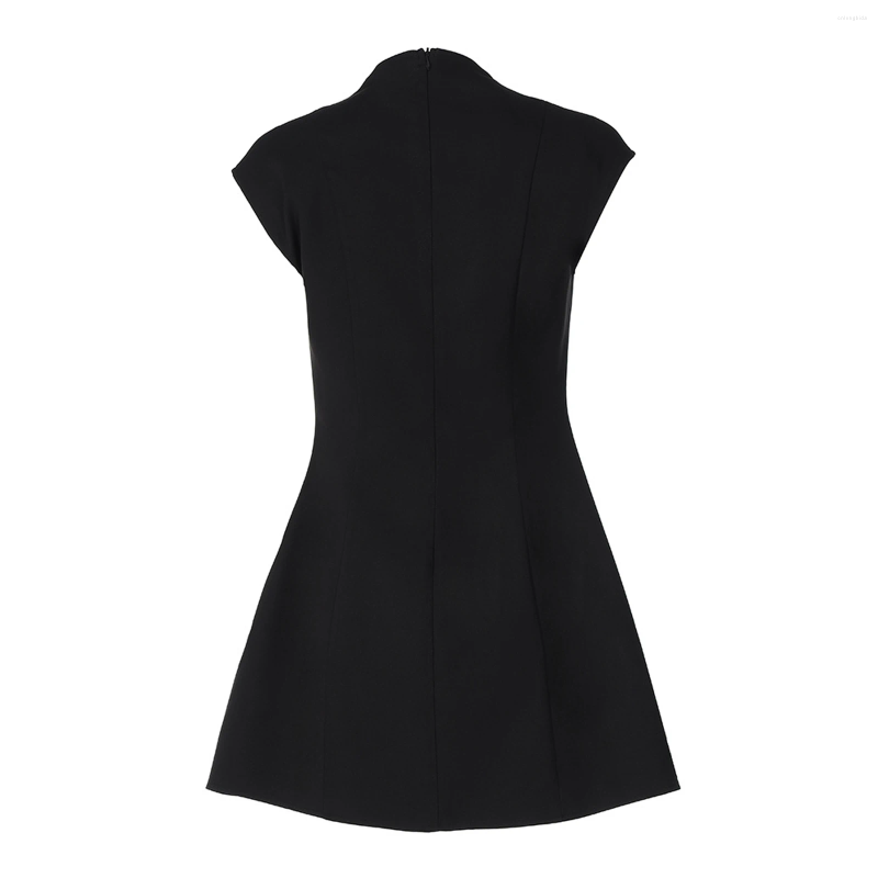 Casual Dresses Women's Mini Dress Low Cut Cap Sleeve Smocked Waist Back Zip Up Solid Color A-Line For Party Club