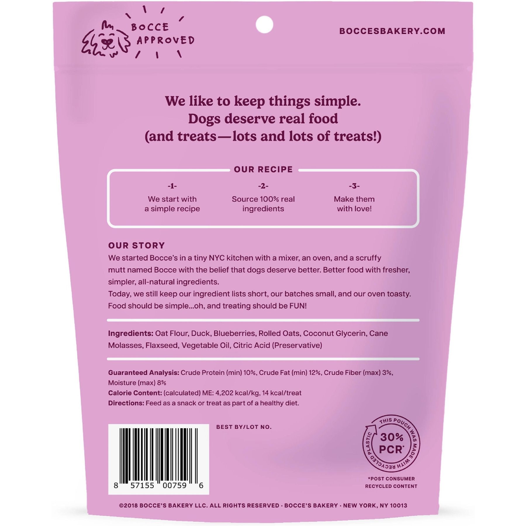 Bocce's Bakery Quack Quack Quack Duck & Blueberry Recipe Soft & Chewy Dog Treats