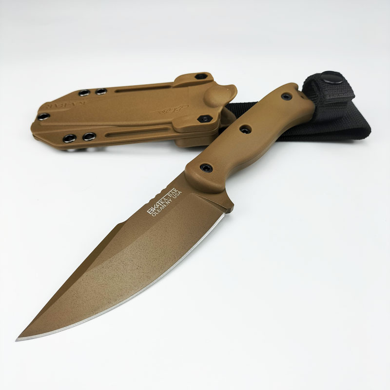 Ka-bar BK18 Survival Straight Knife 1095 Cro-Van Titanium Coating Drop Point knife Blade Full Tang GFN Handle Outdoor Camping Tactical Knives with Kyd
