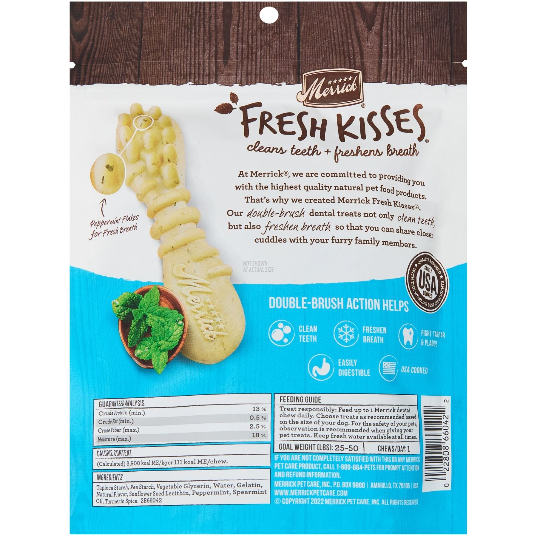 Merrick Fresh Kisses Double-Brush Mint Breath Strip Infused Medium Dental Dog Treats