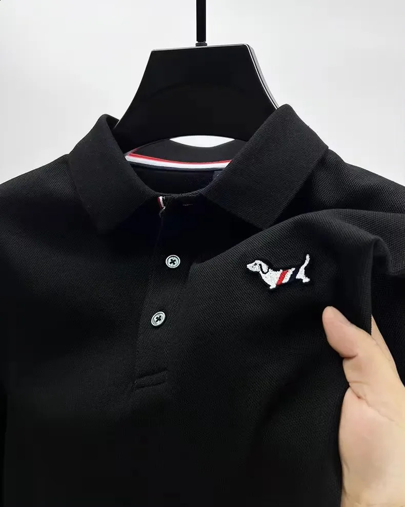 y Men Long sleeve Polo Shirt Autumn Exquisite 100 COTTON Dog Embroid Tshirt Button Webbing H Hem Split Wear 241120