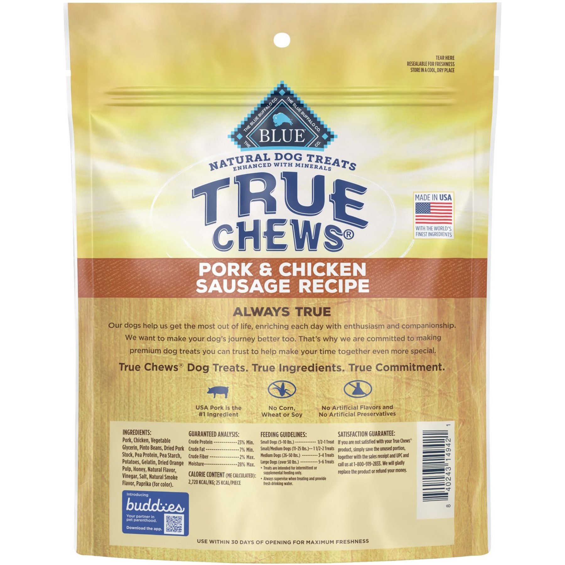 Blue Buffalo True Chews Natural Grain-Free Pork & Chicken Sausage Dog Treats