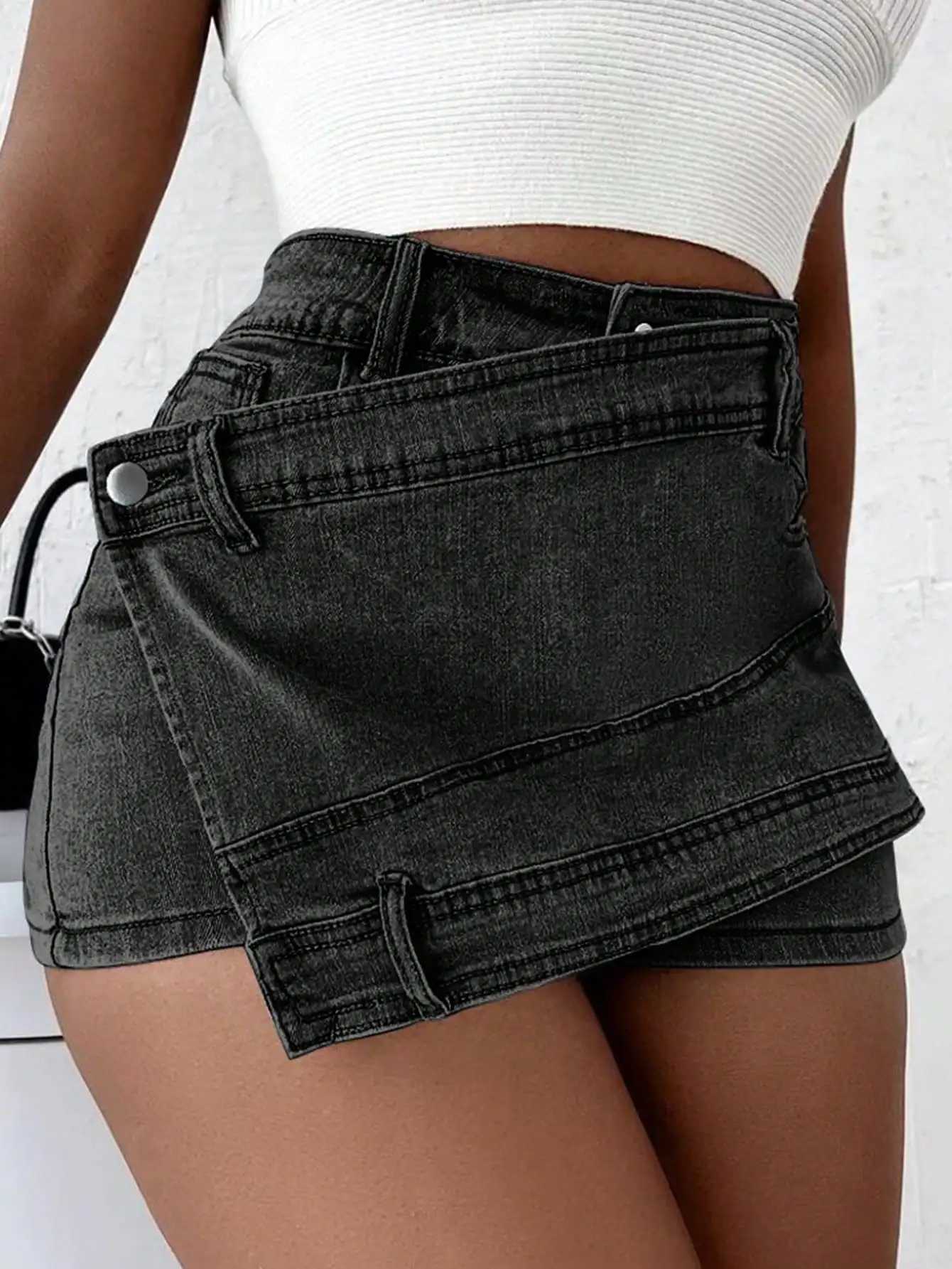Women's Shorts 2023 Women Fashion Denim Mini Skort Rave Strt Wrap Stretch Irregular A-Line Skinny Cargo Jean Shorts Mujer Y240420