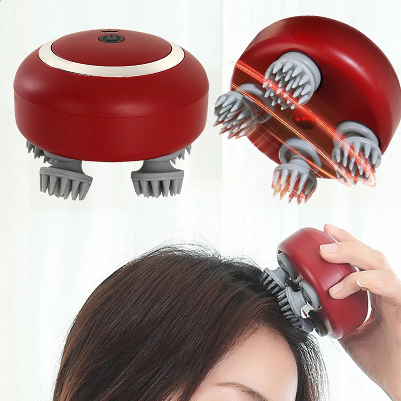 Head massager adjustable speed used for scalp massage red light for hair care soft silicone for deep kneading of the head 241121