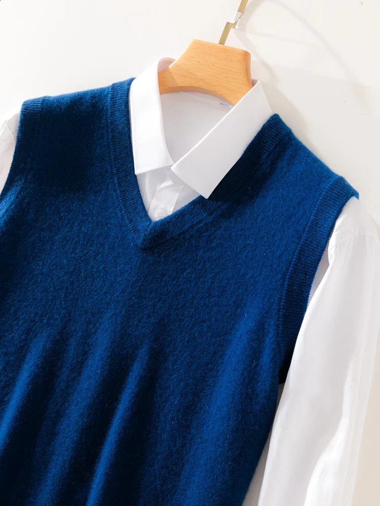 Men Wool V-neck Sweater Vest Pullover Autumn Winter Basic Casual Cashmere 100% Merino Wool Knitted Soft Sleeveless Waistcoat Top 241121