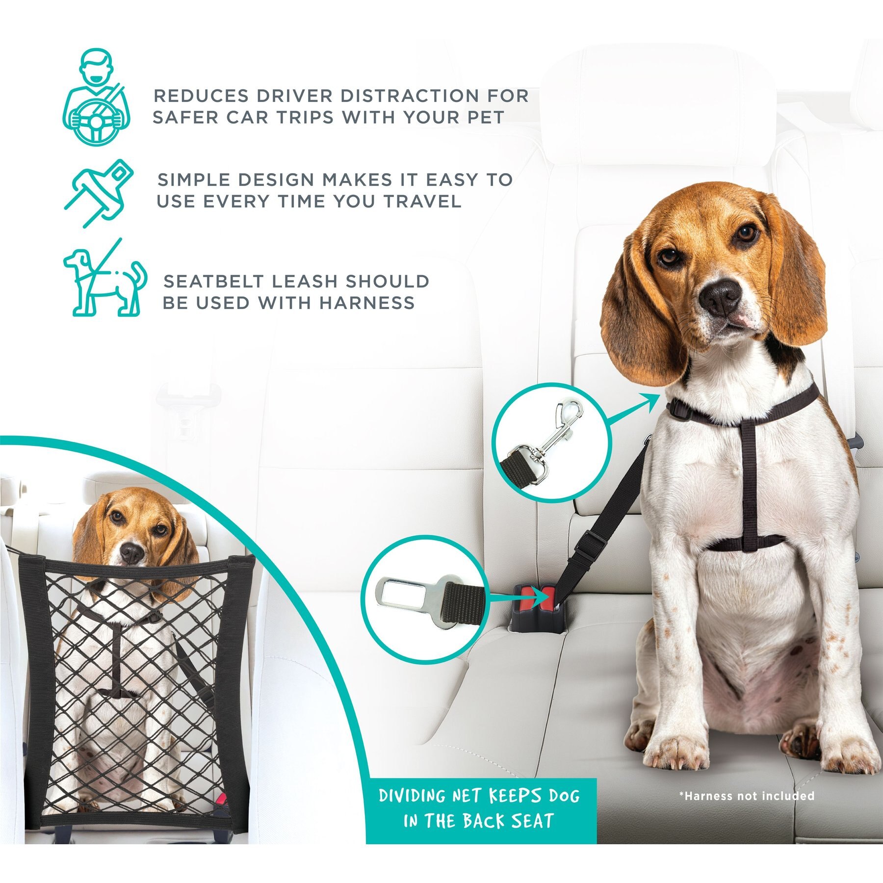 Pounce + Fetch Adjustable Nylon Seatbelt Dog Leash, Black