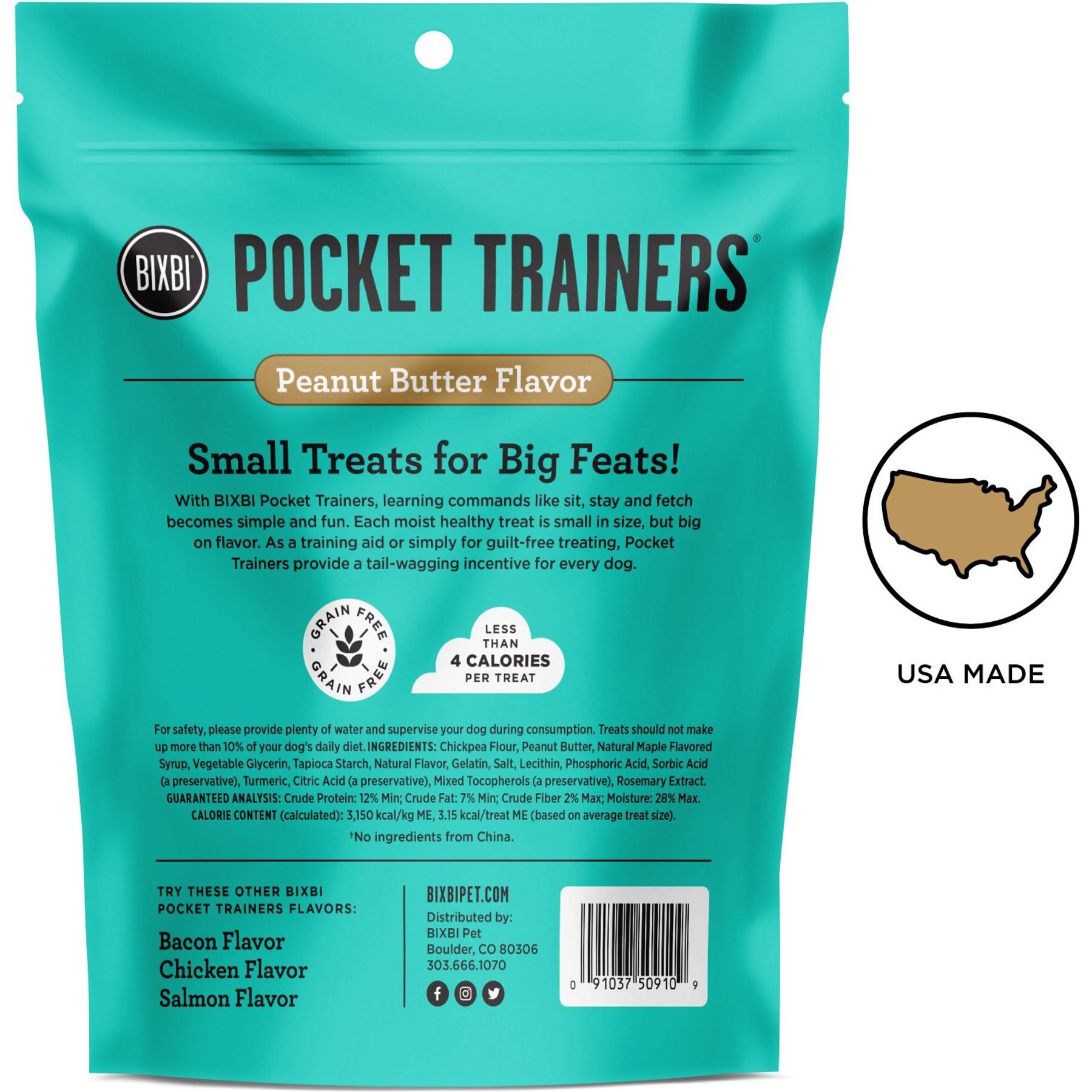 BIXBI Pocket Trainers Peanut Butter Flavor Grain-Free Dog Treats