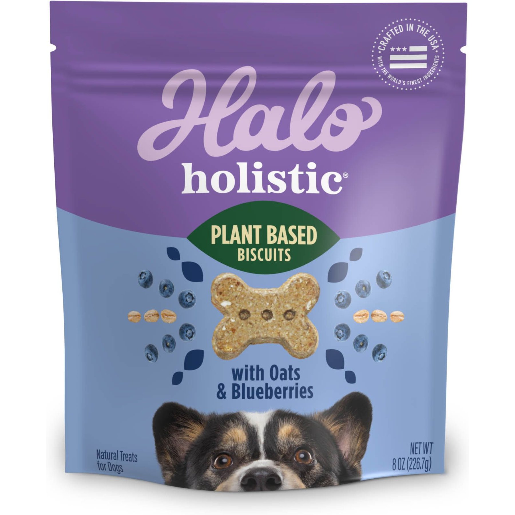 Halo Plant Based Dog Treats with Oats & Blueberries Vegan Dog Treats, 8-oz bag