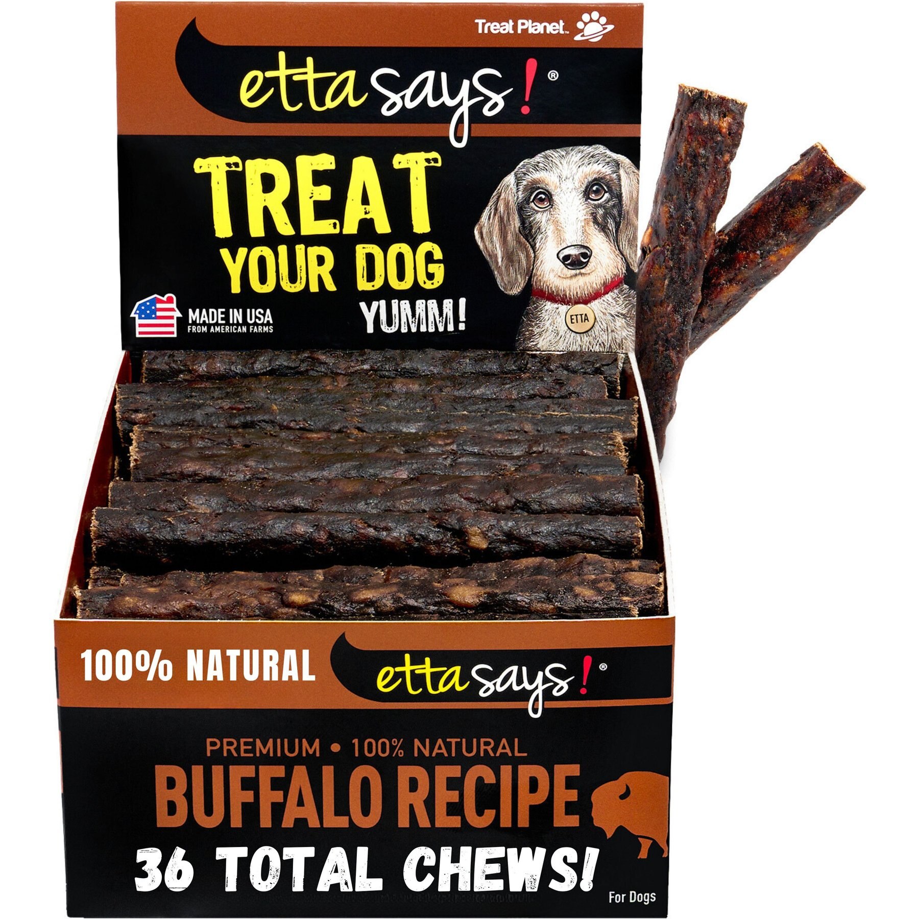 Etta Says! Premium 4" Buffalo Recipe Crunchy Dog Chews, 36 count