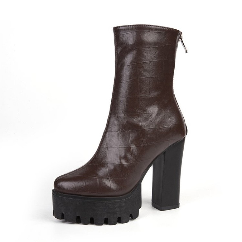 designer checkered brand leather ankle boots high heels winter botas shoes ladies short design booties for women 195f