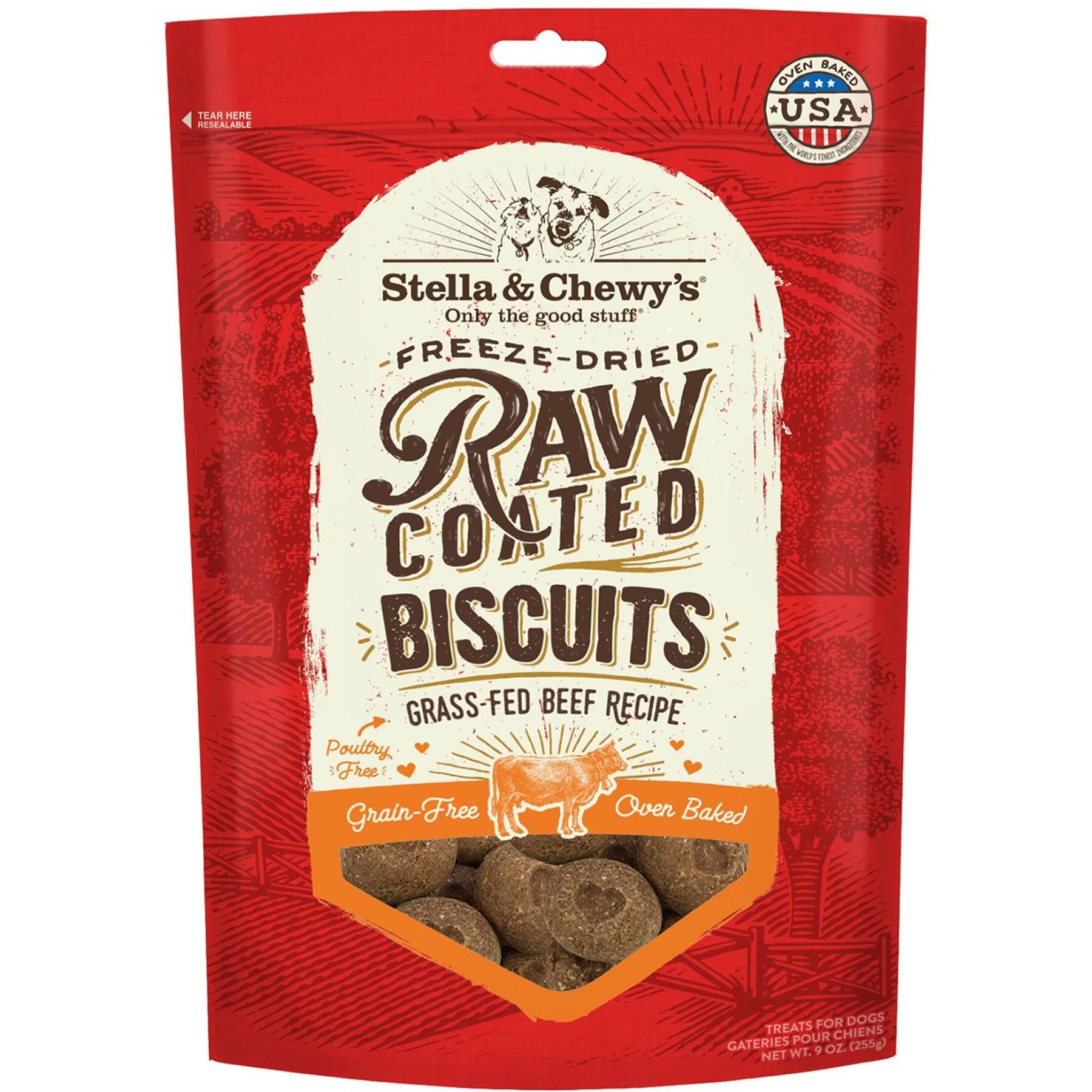 Stella & Chewy's Raw Coated Biscuits Grass-Fed Beef Recipe Freeze-Dried Grain-Free Dog Treats, 9-oz bag