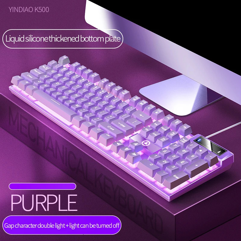 K500 Pink Keyboard Mixed Color White Keycaps 104 Keys Wired Gaming for Laptop PC 240418
