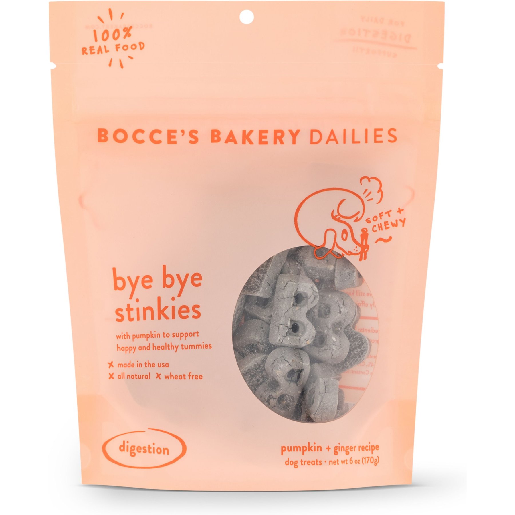 Bocce's Bakery Dailies Bye Bye Stinkies Pumpkin + Ginger Recipe Dog Treats, 6-oz pouch