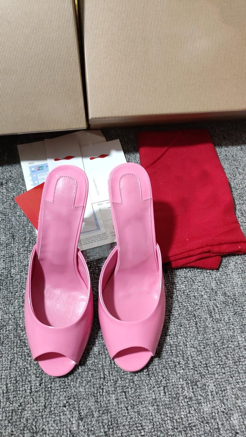 Luxury designer red dress shoes with pointed toes, sexy black leather soles, exposed toe sandals, 10cm high heels with shoe box