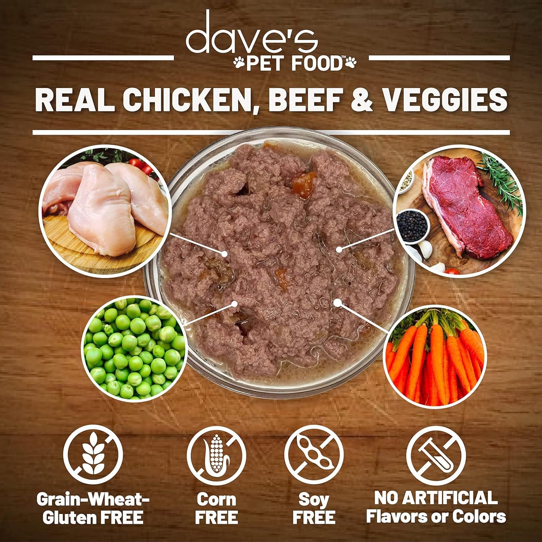 Dave's Pet Food Gravylicious Chicken & Beef with Veggies Grain-Free Canned Wet Dog Food, 12-oz can, case of 12