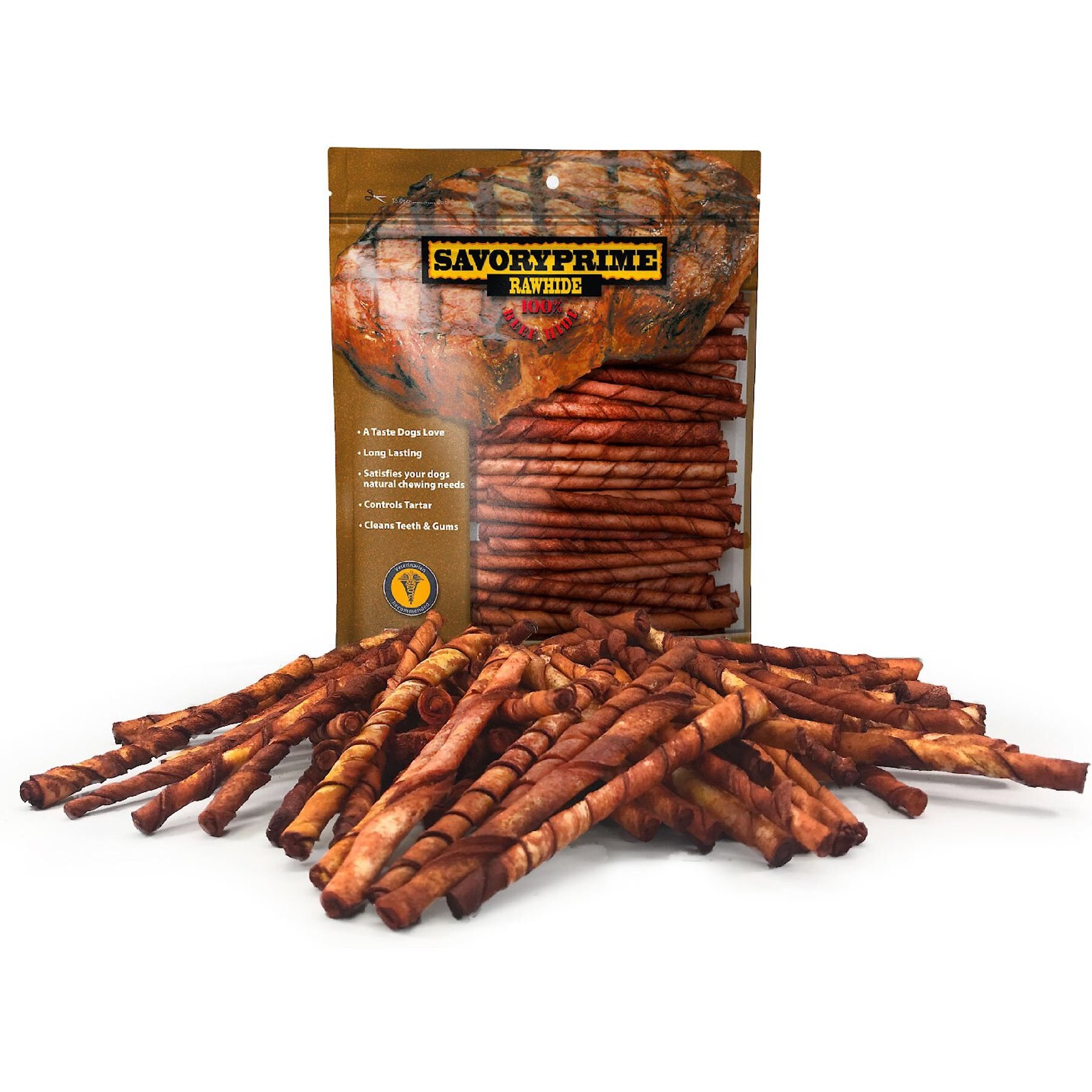 Savory Prime Beef Flavored Rawhide Twists Dog Treats, 5-in