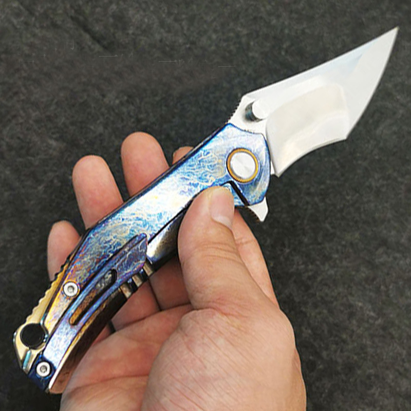 High End Flipper Knife M390 Satin Tanto Blade Anodizing TC4 Titanium Alloy Handle Ball Bearing EDC Pocket Folder Knives Outdoor Tools