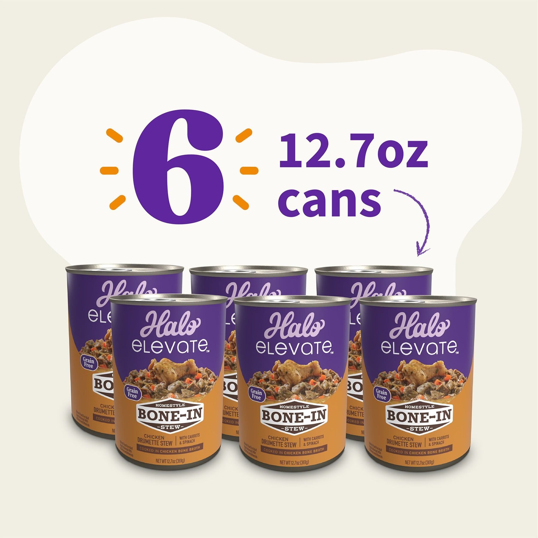 Halo Elevate Homestyle Bone-In Chicken Stew with Carrots & Spinach Grain-Free Wet Dog Food, 12.7-oz can, case of 6