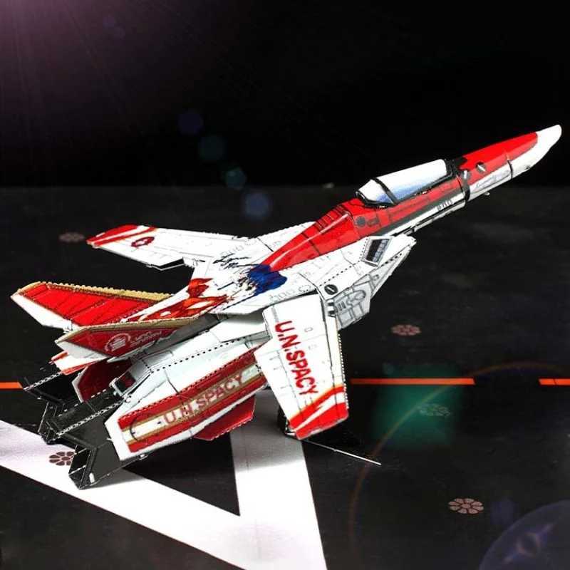 Red VF-1S Deformation Fighter DIY 3D Metal Puzzle Stainless Steel Color Assembled Model Kit Jigs Puzzle Toys New Year GiftsXJ241120