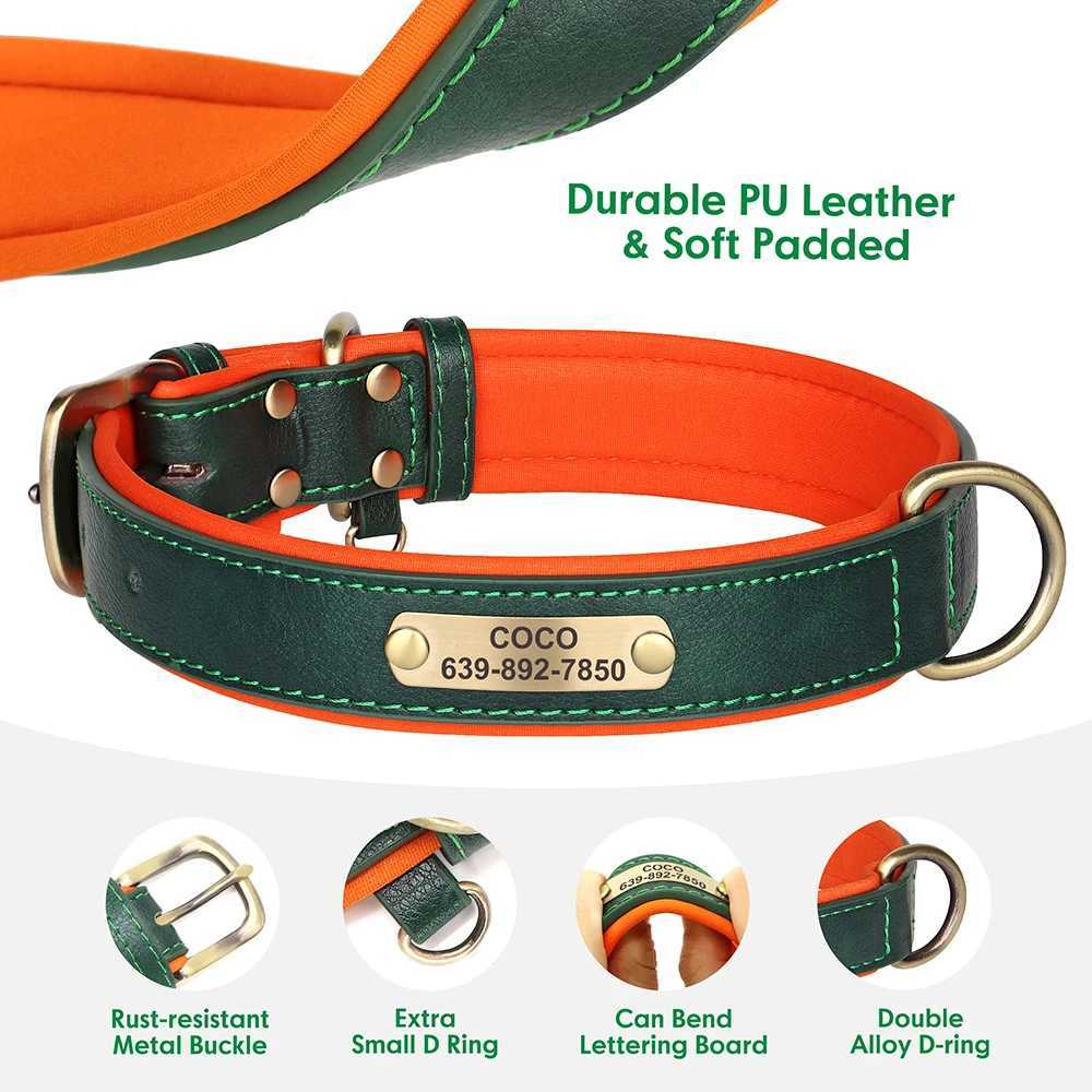 Personalized Dog ID Collar With Leash Soft Padded PU Leather Dogs Collar and Leash Set Anti-lost Tag For Small Medium Large DogsXJ241114