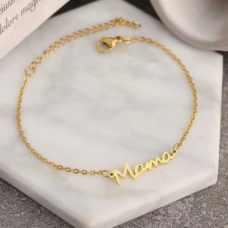 Chain WANZHI Stainless Steel Bracelets Letter Mama Pendant Chains Fashion Charms Bracelet for Women Party Jewelry Mothers Day Gifts Y240420
