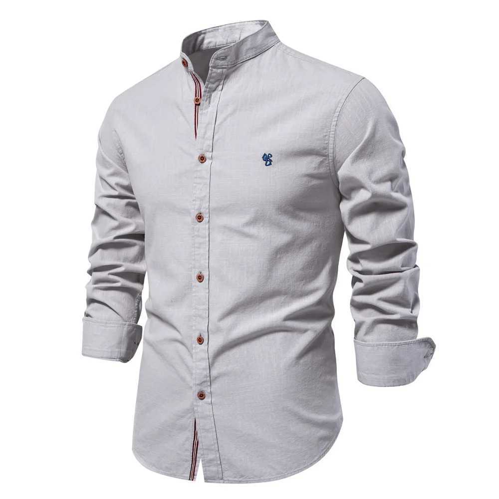 Autumn New 100% Cotton Social Shirt Men Solid Color Long Sleeve High Quality Shirt for Men Stand-up collar Casual Mens ShirtsXJ250121